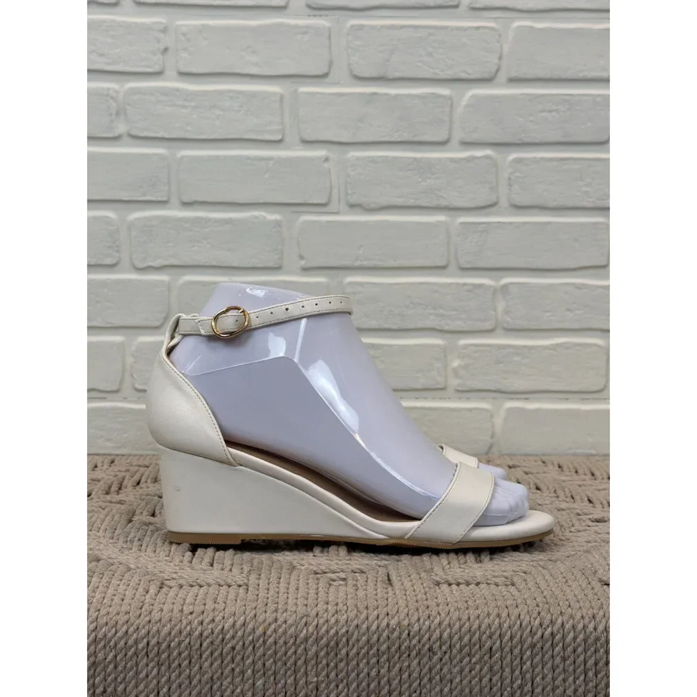 Odifu Ankle-Strap Wedge Sandals Cream Open-Toe Size 5